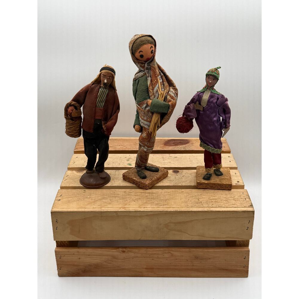 Vintage Sabra Israel Folk Art Cloth Dolls Lot of 3 Handmade Ethnic Figurines